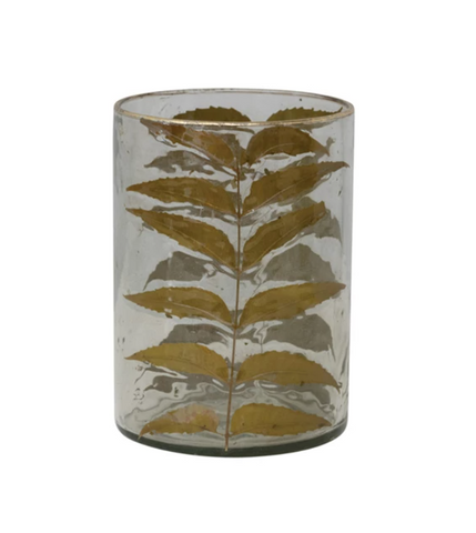 Embedded Leaf Glass Hurricane