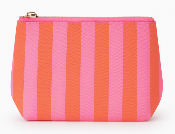 Striped Saffiano Makeup Pouch