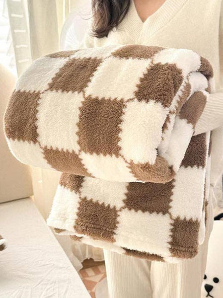 Block Fleece Soft Blanket Brown