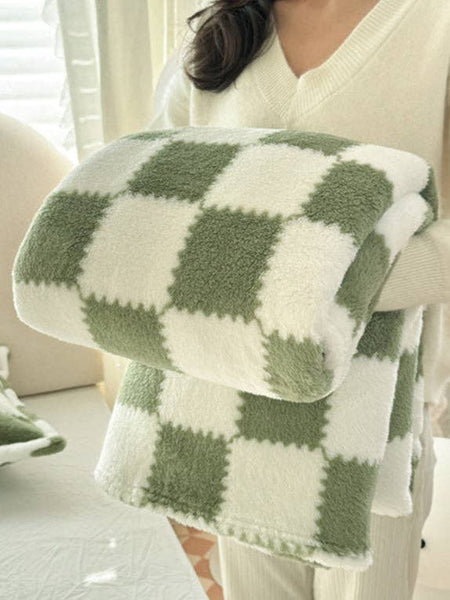 Block Fleece Soft Blanket Green