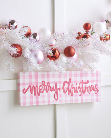 Pink Gingham Merry Christmas Sign