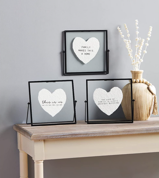 Family Makes Home Heart Glass Plaque